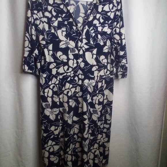 Old Navy Dress L Women Short Sleeve Soft Stretch Floral Blue White - Picture 14 of 16
